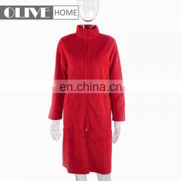 Super Soft Standing Collar Adult Pyjamas Red Jacquard Coral Fleece Bathrobe