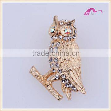 Men's Gold Crystal Animal Owl Brooch For Suits