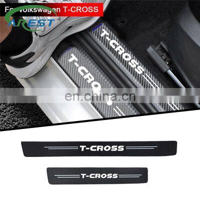 4pcs car accessories Door Sill Protector Stickers PU Leather Carbon Fiber for Volkswagen VW T-CROSS T CROSS sticker car styling