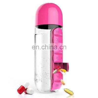 Multifunctional BPA Free 7 Days Pill Box Organizer Custom Color Plastic Pill Portable Water Bottle 700ml