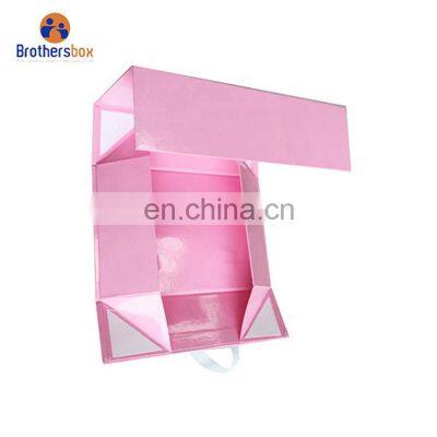 Custom Logo Luxury Cardboard Magnetic Folding Gift Box With Ribbon Closure