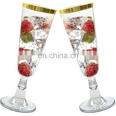 Clear Plastic Cups With Rose Gold Rimmed Disposable Wedding Party Plastic Champagne Flutes photo-5