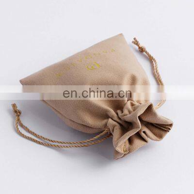 PandaSew Custom Logo Printed Coffee Gift Pouch Velvet Suede Drawstring Bag Jewelry Pouch photo-5