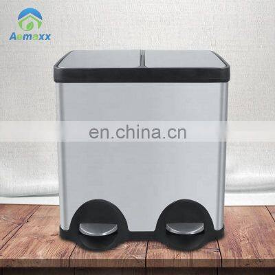 Горячее предложение! Металлический мусорный бак на 40 л/50 л с педальным приводом и двумя отделениями photo-5