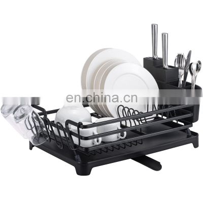 Rustproof Sink Dish Rack and Drainboard Set, Dish Drainer with Adjustable Swivel Spout, Removable Utensil Holder and Drainboard