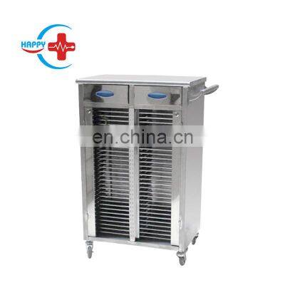 HC-M065 High Quality Stainless Steel history folder file trolley Cart medical record locker holder with 2 drawers and 50 shelves