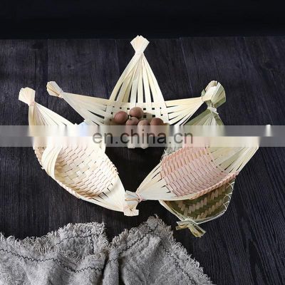 Handmade boat shape bamboo basket wicker platter tray serving tray wholesale