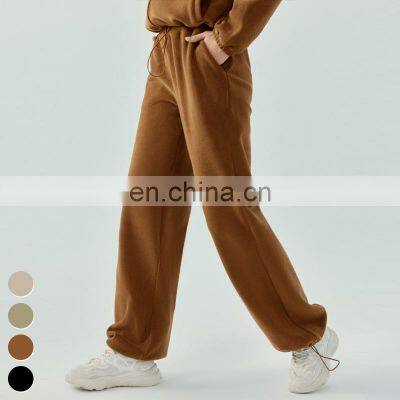 Custom Drawstring Sweatpants Windproof Warmth Running fitness Trousers Loose Straight Leg Jogger Pants Women Fleece Sweatpants