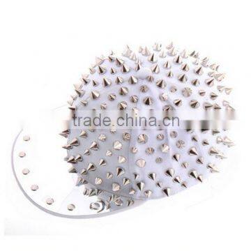 Daditong Gothic Hedgehog Punk Rock Studded Baseball Hip-hop Hat Spike Rivet Spiky Stud Cap Dance (White&Silver)