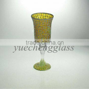 Colored long-stemmed mosaic glass candle holders wholesale