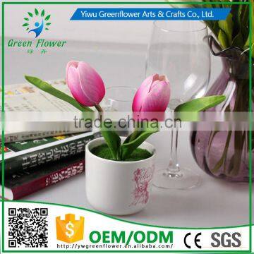 2016 Wholesale Multicolor Latex Artificial PU Flowers Two Tulips Bonsai Real Touch Bouquet Wedding Bridal Decor Display Flower photo-2