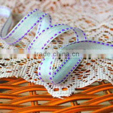 China wholesale blue saddle stitches grosgrain custom made ribbon for gift packaging