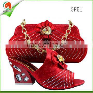 2016 italian lady matching hand bag and shoe set for wedding with stone