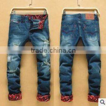 2015 New Arrival 100% Cotton Genuine Regular Fit Fashion Distress Jeans