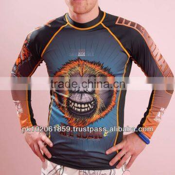 MMA sublimation printing long sleeves rash guards/ Highest quality Stitching sublimation Printing Rash guards