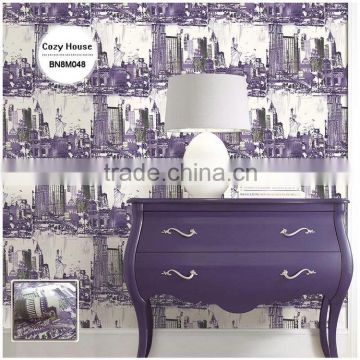 free printing pvc wallpaper, purple american architectural wall sticker for project , attractive wall mural contractor