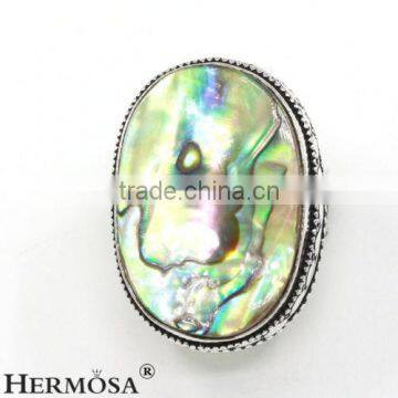 Natural Charm Abalone Shell Genuine 925 Sterling Silver Man Rings