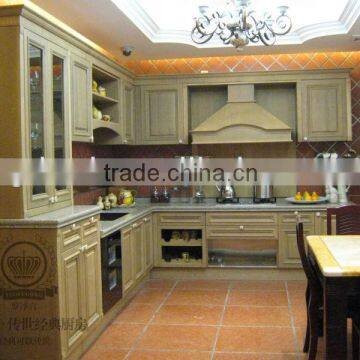 solid wood and stainless steel kitchen cabinet