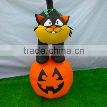 FREE SHIPPING HALLOWEEN BLACK CAT W/PUMPKIN INFLATABLE LIGHTS UP AIRBLOWN TALL photo-3