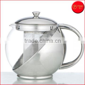 1100ml streamlined design Borosilicate Glass Tea Pot With Stainless Steel Infuser Tea Pitcher Teapot