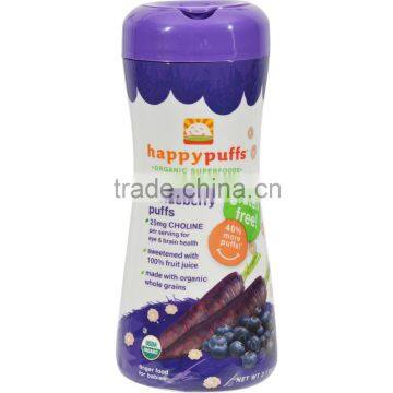 Happy Baby Happy Bites Puffs - Organic HappyPuffs Purple Carrot and Blueberry - 2.1 oz - Case of 6