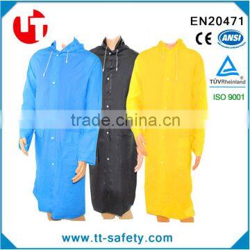 adult portable lightweight PVC long size hooded reusable raincoat with pockets mens pvc raincoat