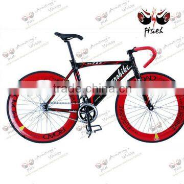 PERFECT MATCH ! road bicycle, fixed gear bicycle with RED sheep horn handlebar and wheelset