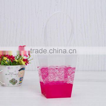 high quality promotional pink rose flower design gift printing plastic pp flower bag