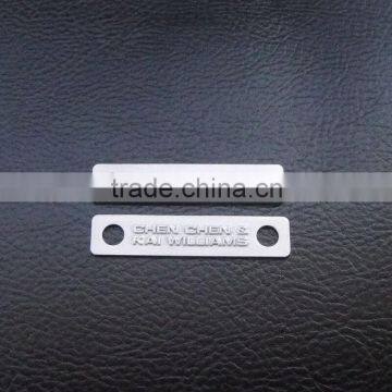 two holes engraved logo shiny silver rectangle shape metal plate charms