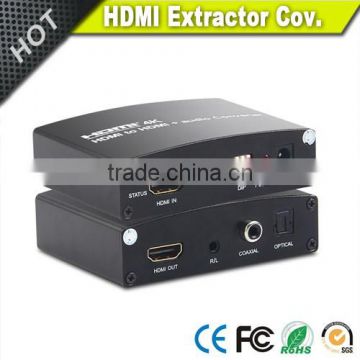 High quality HDMI to HDMI audio extractor converter with DIP 3.5mm audio SPDIF Optical output