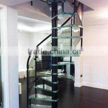 black central pole glass spiral stairs with carbon steel baluster glass railing