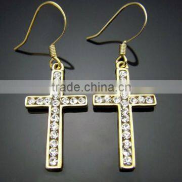 crystal gold cross dangle women earrings