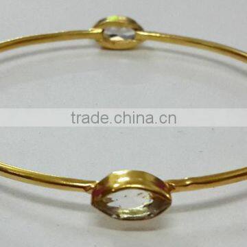 Crystal Facet Marquise Brass Gold Plated Bangles, Brass Gemstone Bangle, Fashionable Gemstone Bangle