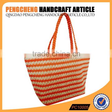 Fashion ladies tote shoulder bag in hot sale new style weave handle paper straw crochet beach handbag