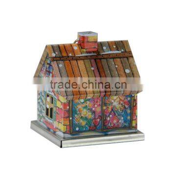Christmas candy tin can wholesale mini house shaped tin lovely design house craft
