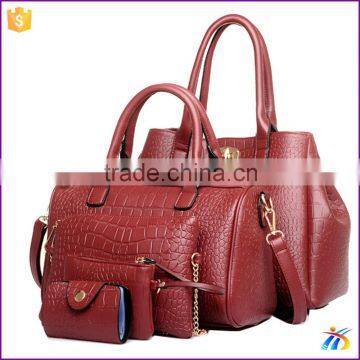 2015 fancy 5pcs set handbag lady fashion handbag red women with handbag