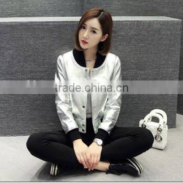 Elegant hot sale Real Sheepskin Leather Jackets Metallic Color Metallic Baseball uniform