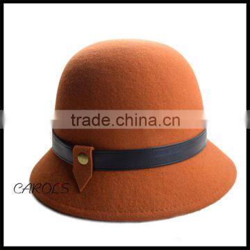 Lady wide brim wool hat orange felt hat ladies bucket floppy hat