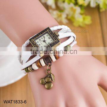 Vintage Faux Leather Ladies Stone Bracelet Wrist Watch