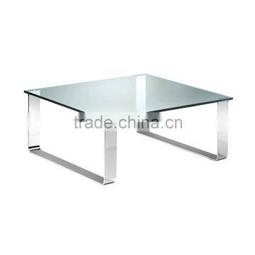 clear glass coffee table, U-shaped metal runner coffee table, chrome high gloss coffee table