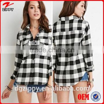 2015 100% Cotton long sleeve buffalo plaid flannel shirt china wholesale woman shirt