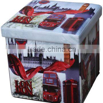 London Bus Printed PVC Folding Storage Ottoman