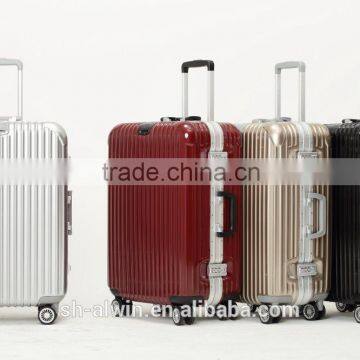 Hard ABS+PC flat aluminum frame trolley luggage