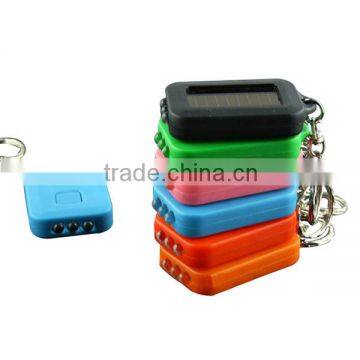 New Fashion Mixed Color Solar Portable LED Light Keychain / Mini Flashlight Key Ring Survial Gadget 3 LED