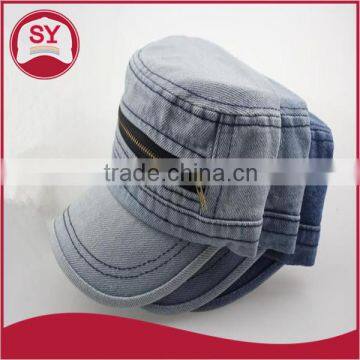 The new fashion men's casual denim retro zipper army cap/ military cap wholesale