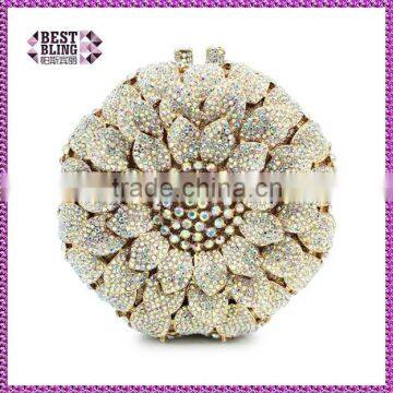 new design sunflower pattern hard box crystal stone evening bag evening clutches (88165A-AB)