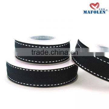 Solid Color Wholesale 7/8 Black Ribbon With White Stitched Grosgrain Ribbon photo-5