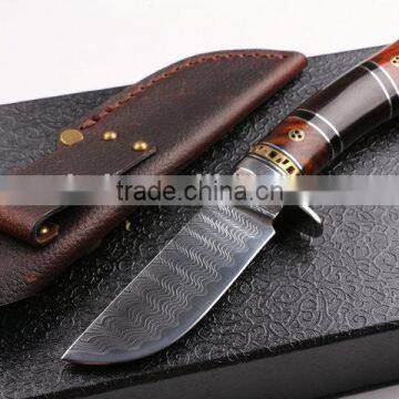 OEM Luxury Damascus fixed blade Knife with brass Handle