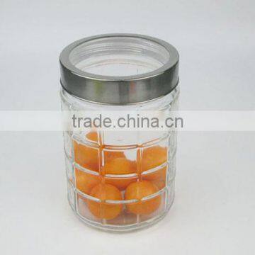 1000ml Glass Canister Jar and Metal Screw Lid with Diamond Design