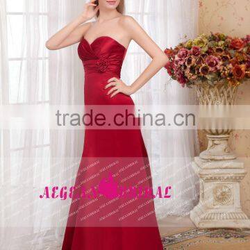 AE201338 A-line tea length flower red taffeta bridesmaid dress vestidos de festa